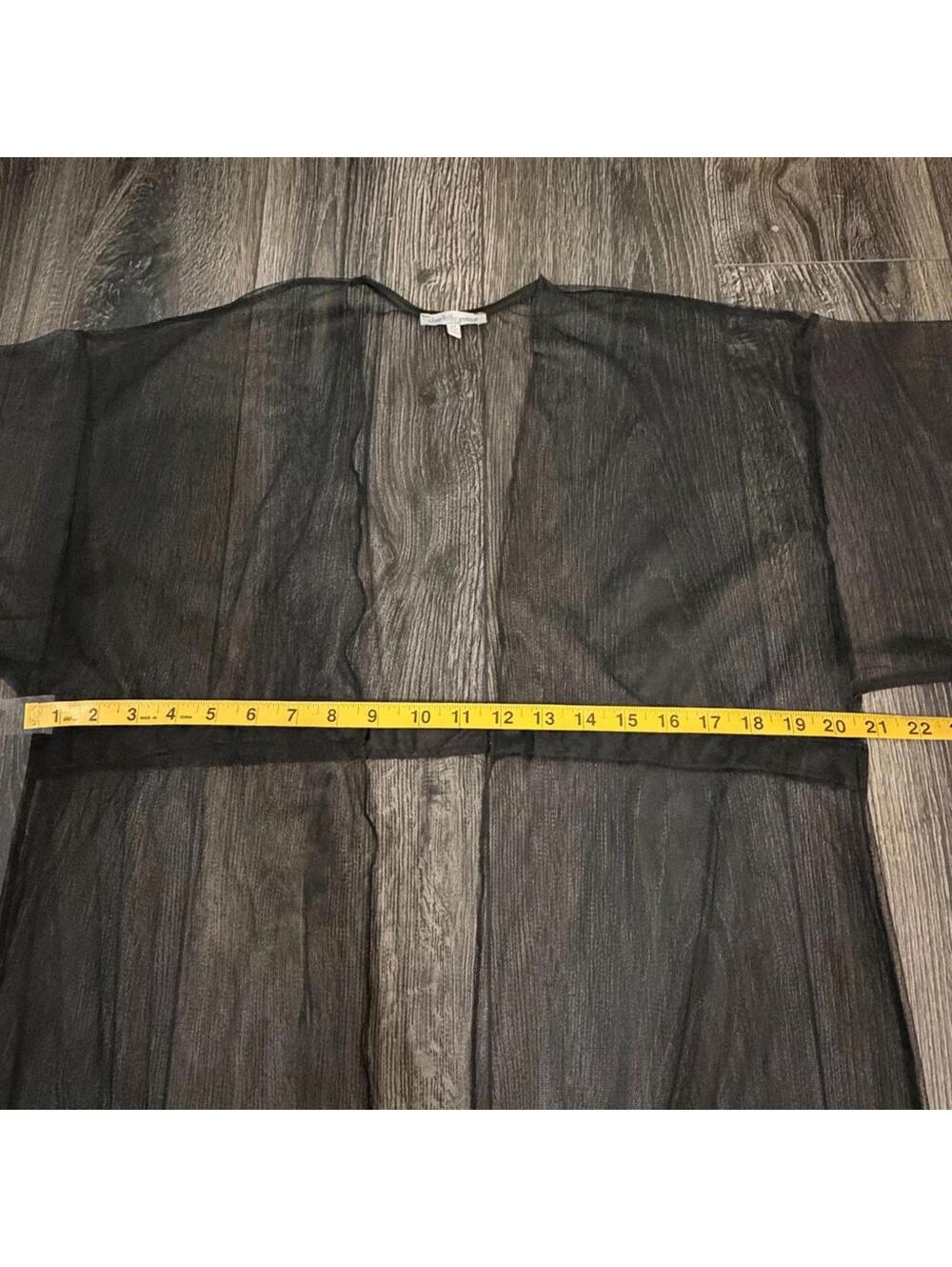 Charlotte Russe Black Sheer Mesh Maxi Duster Kimono Dress Medium Lettuce Ruffle - Picture 11 of 12